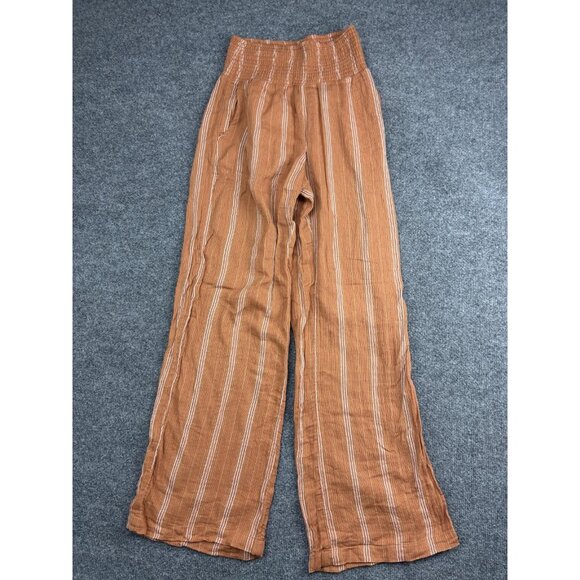 Billabong Pants Womens M Rust Orange Striped Smocked High Waist Wide Leg Boho - Picture 1 of 10